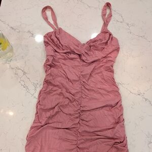 Nicole Miller Pink Ruched Midi Bodycon Dress